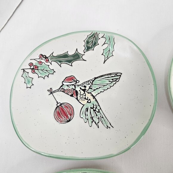 Eli + Ana Holiday Hummingbird 6 Inch Appy Plate Appetizer Ceramic Lot of 4 - Picture 3 of 11